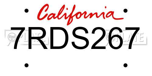 7RDS267 California License Plate