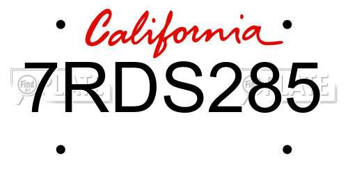 7RDS285 California License Plate