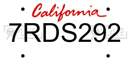 7RDS292 California License Plate