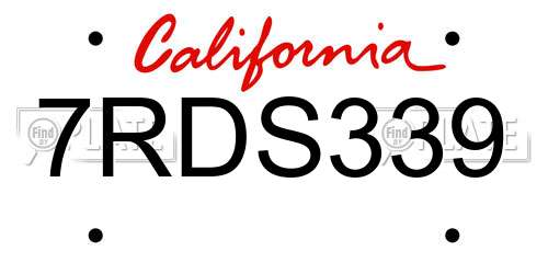 7RDS339 California License Plate