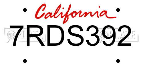 7RDS392 California License Plate