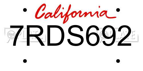 7RDS692 California License Plate