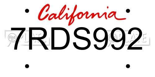 7RDS992 California License Plate