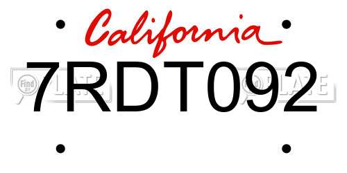 7RDT092 California License Plate