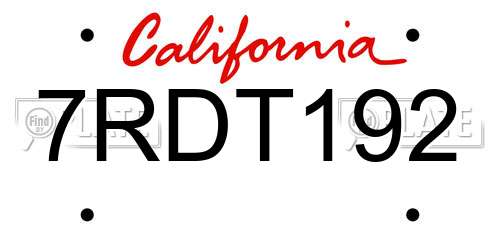 7RDT192 California License Plate