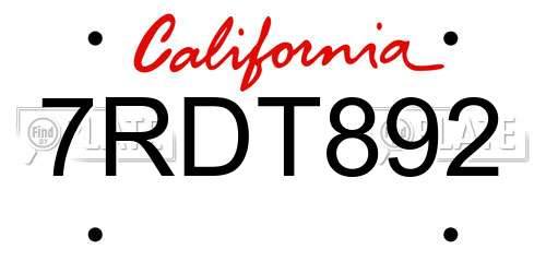 7RDT892 California License Plate