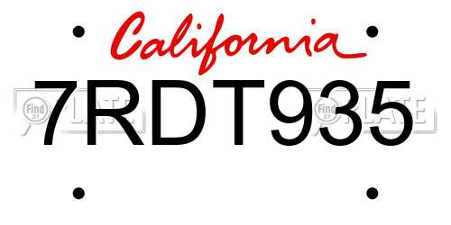 7RDT935 California License Plate
