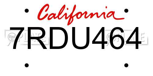 7RDU464 California License Plate
