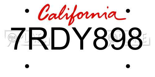 7RDY898 California License Plate