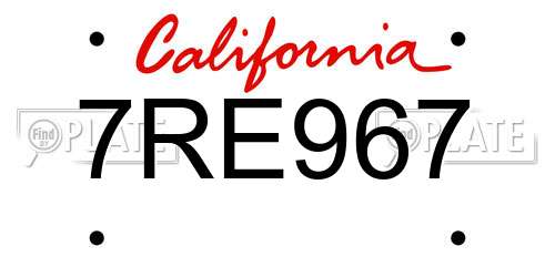 7RE967 California License Plate