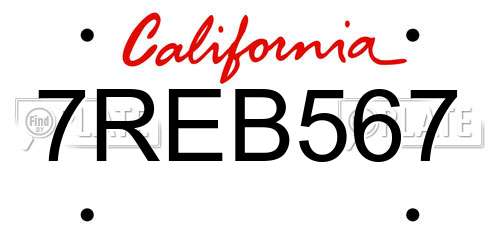 7REB567 California License Plate