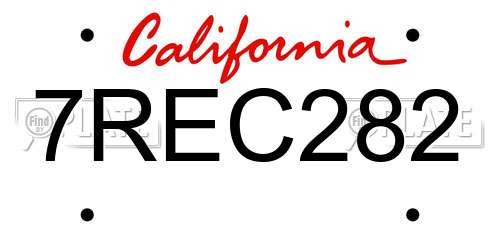 7REC282 California License Plate