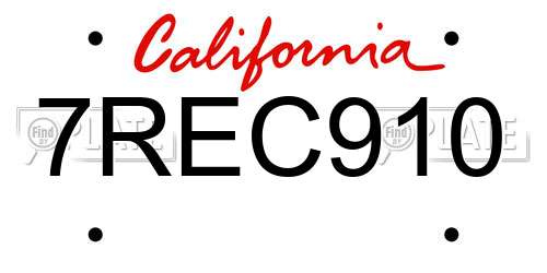 7REC910 California License Plate
