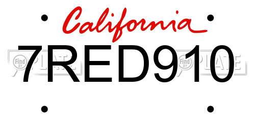 7RED910 California License Plate