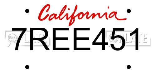 7REE451 California License Plate