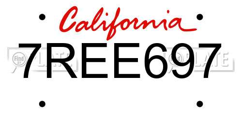 7REE697 California License Plate