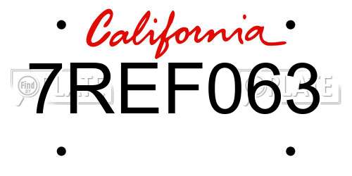 7REF063 California License Plate