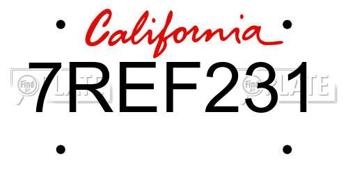 7REF231 California License Plate