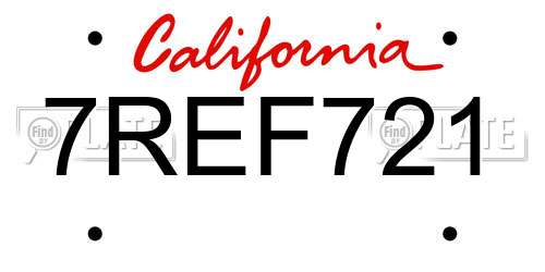7REF721 California License Plate