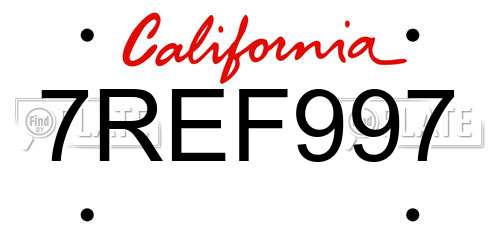 7REF997 California License Plate