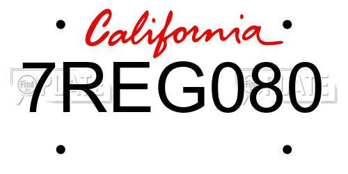 7REG080 California License Plate