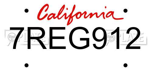 7REG912 California License Plate