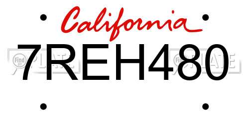 7REH480 California License Plate