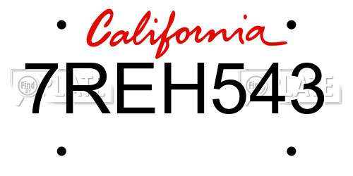 7REH543 California License Plate