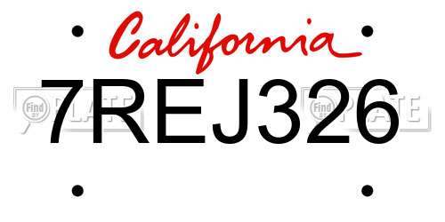 7REJ326 California License Plate