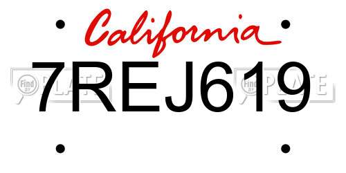 7REJ619 California License Plate