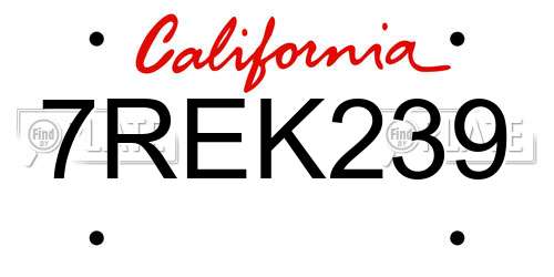 7REK239 California License Plate