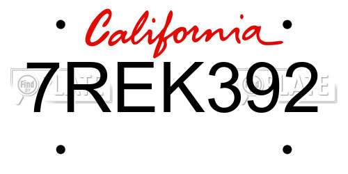 7REK392 California License Plate