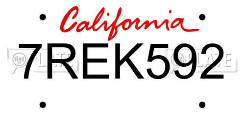 7REK592 California License Plate