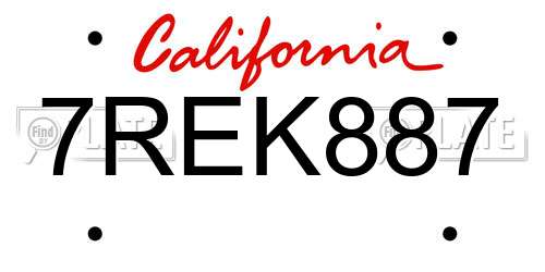 7REK887 California License Plate