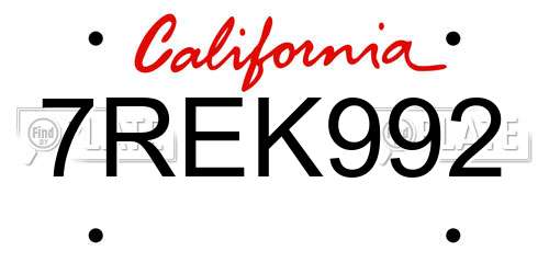 7REK992 California License Plate