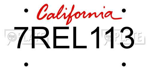 7REL113 California License Plate