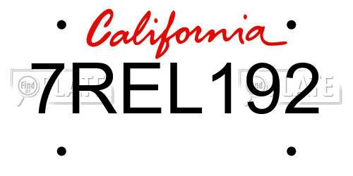 7REL192 California License Plate
