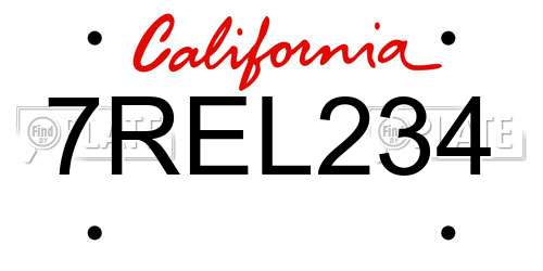 7REL234 California License Plate