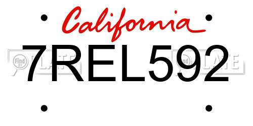 7REL592 California License Plate