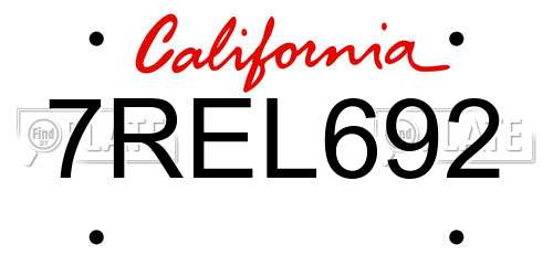 7REL692 California License Plate
