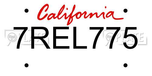 7REL775 California License Plate