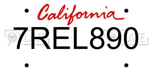 7REL890 California License Plate