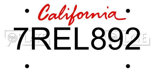 7REL892 California License Plate