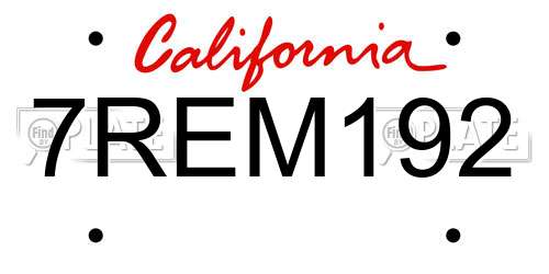 7REM192 California License Plate
