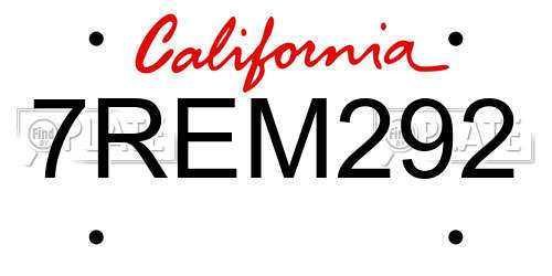 7REM292 California License Plate