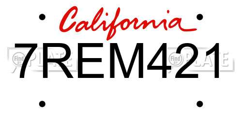 7REM421 California License Plate