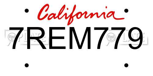 7REM779 California License Plate