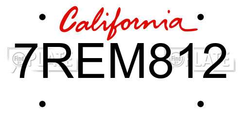 7REM812 California License Plate