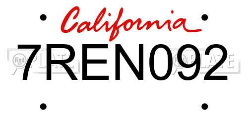7REN092 California License Plate