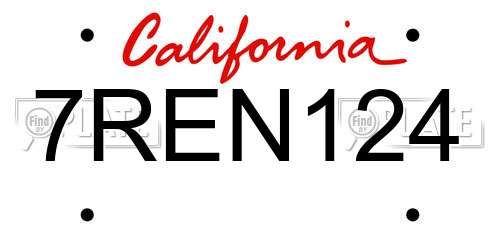 7REN124 California License Plate